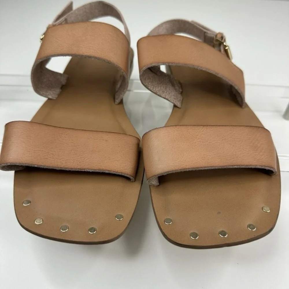 Universal Thread Womens Tan Square Toe Studded Slingback‎ Flat Sandals Size 10